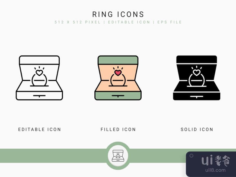 Ring icons set vector illustration with solid icon line style
