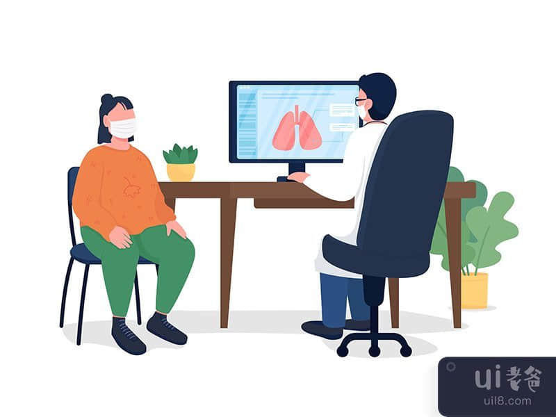 Respiratory doctor consultation flat color vector faceless characters