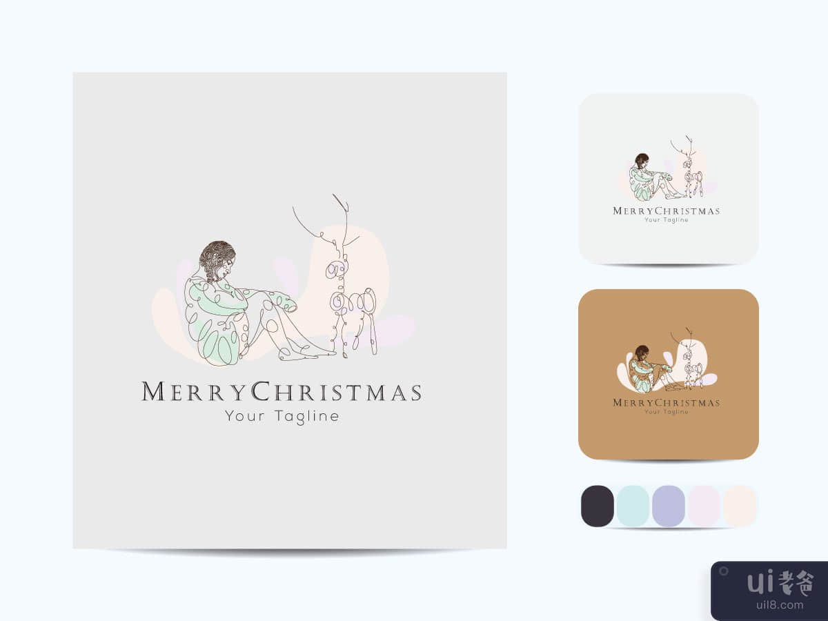 Merry Christmas line art logo