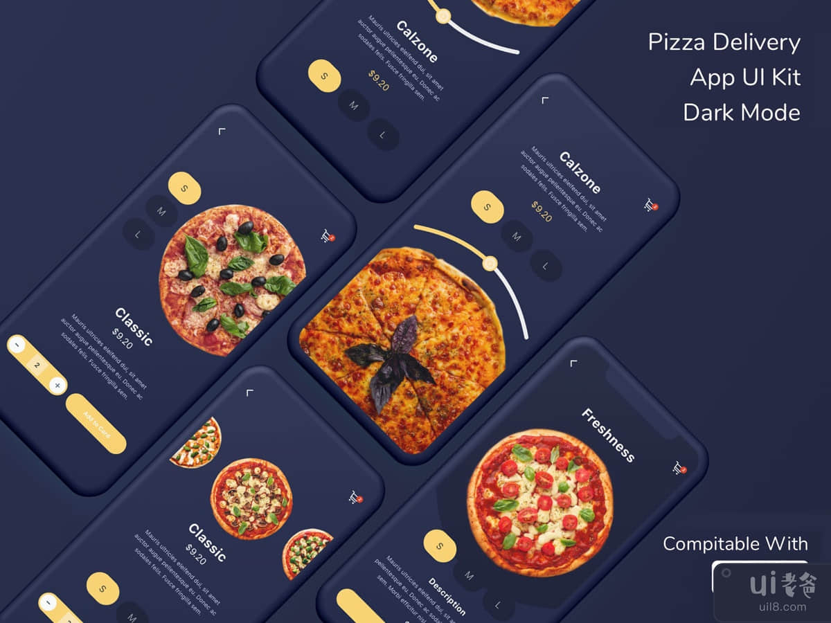 Pizza Delivery App UI Kit Dark Mode