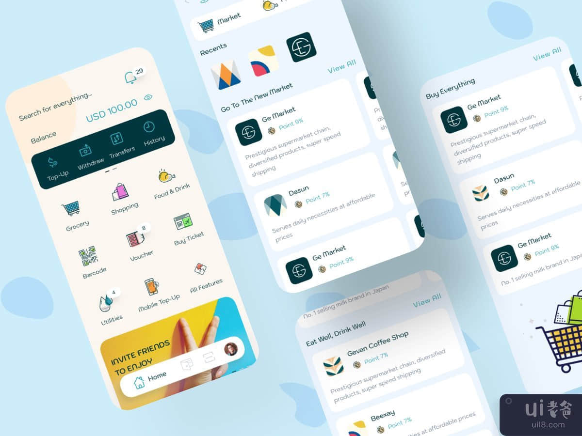 Grocery Digital Wallet Mobile UI Kit