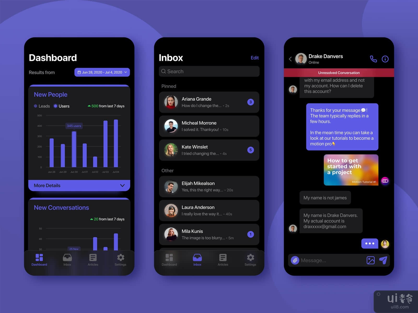 Customer Support App💬 (Dark Mode)