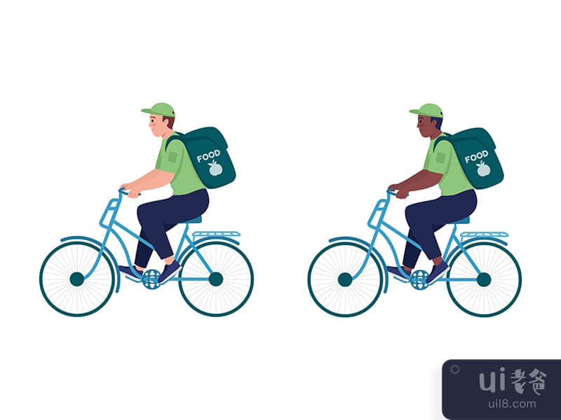 Courier on bike semi flat color vector character set
