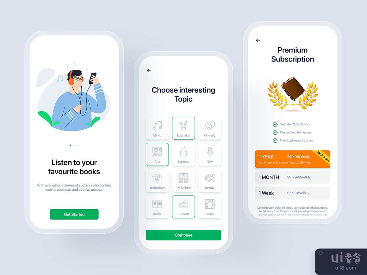 Audiobook mobile UI concept