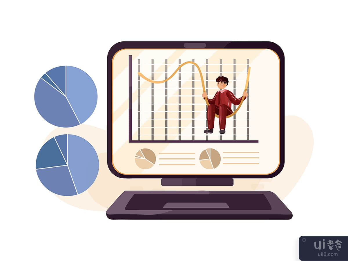 Businessman swinging on profit arrow