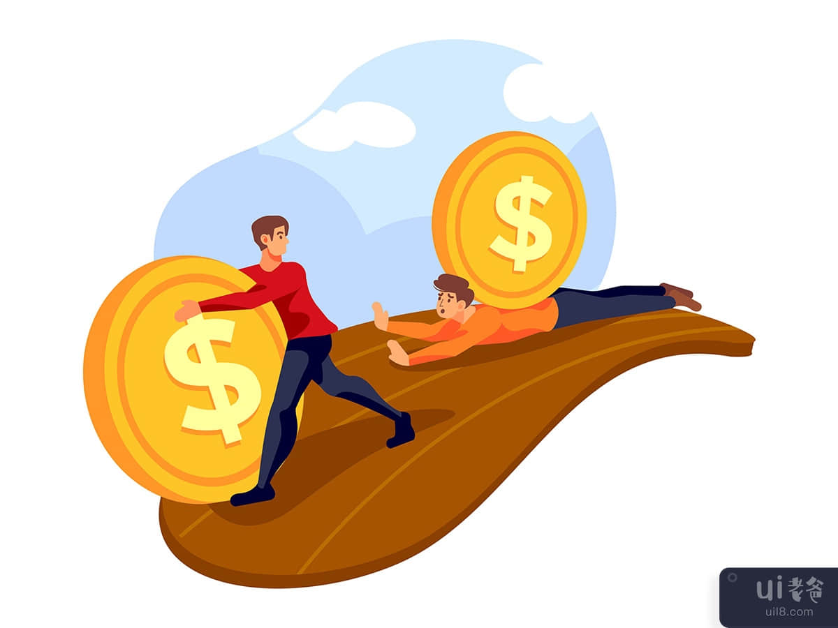 Businessmen escaping from falling dollar recession