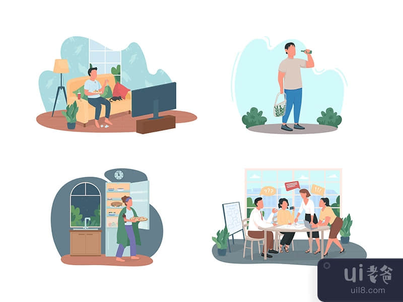 Bad habits 2D vector web banner, poster set