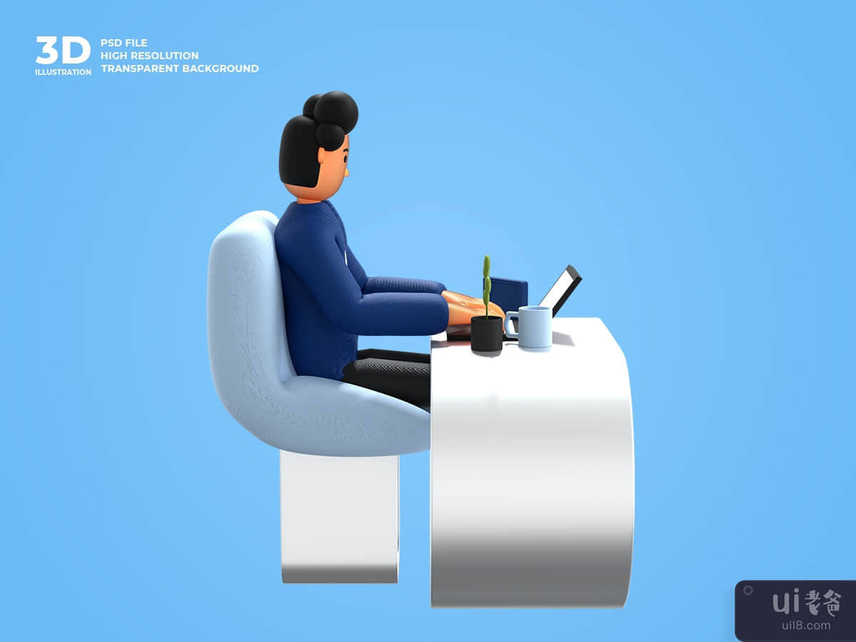 3d male character working using laptop freelancer