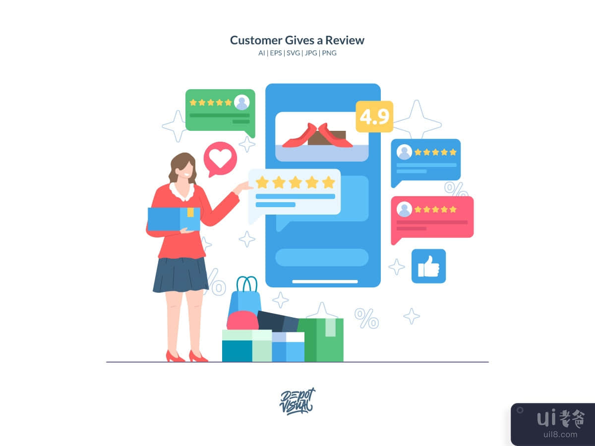 Customer Gives a Review - eCommerce Illustration