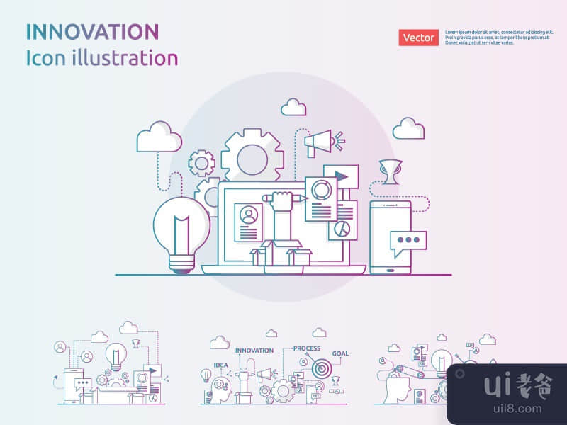 4 items vector Icon Illustration of idea innovation process