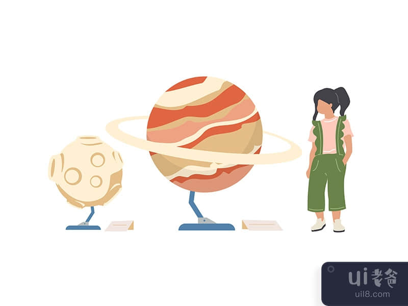 Child in planetarium flat color vector faceless character