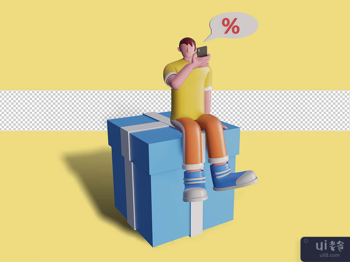 3d illustration of Happy people carry gift boxes. Premium Psd