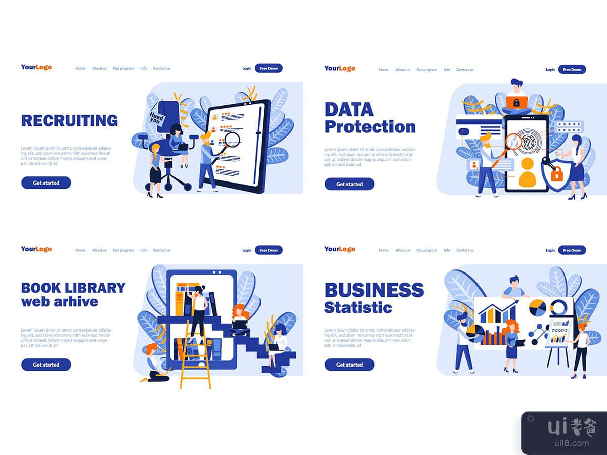 Collection Flat Website Header Landing Pgae