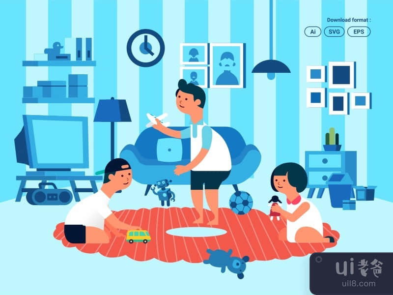 Children play in living room