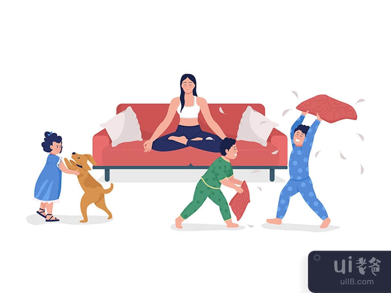 Calm mother with kids semi flat color vector characters