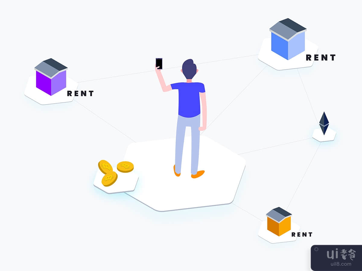 Apartment Rent Blockchain Platform Isometric Graphic