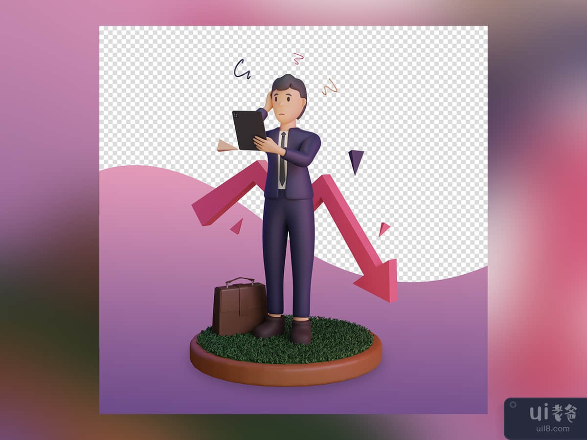 3d render financial crisis infographics illustration