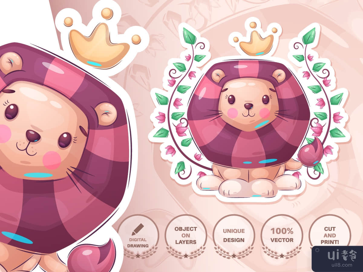 Cartoon character teddy lion - seamless pattern