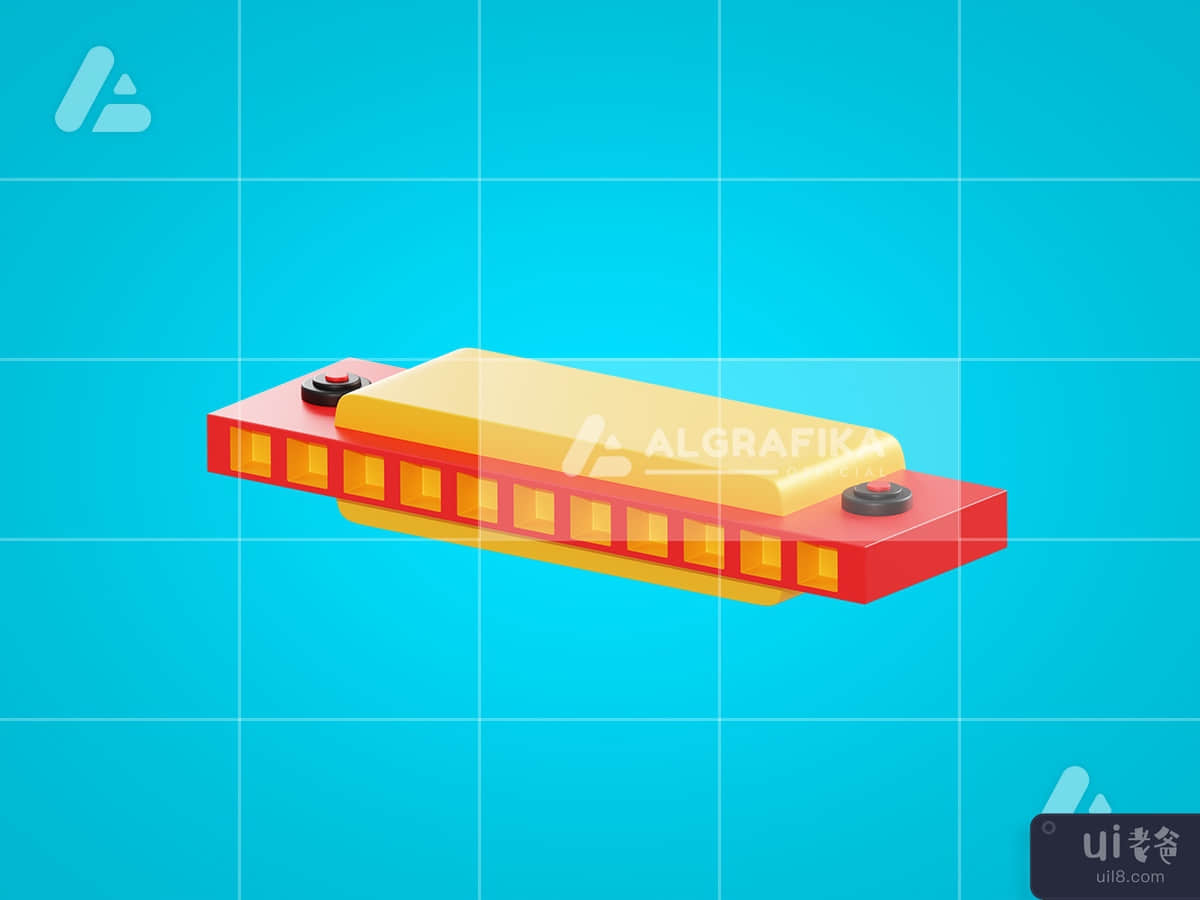 3d illustration harmonica object