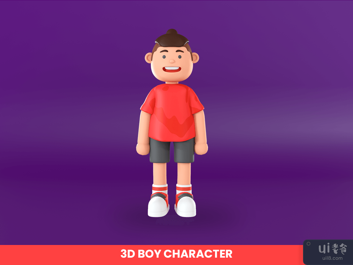 3d rendering of a boy character standing illustration