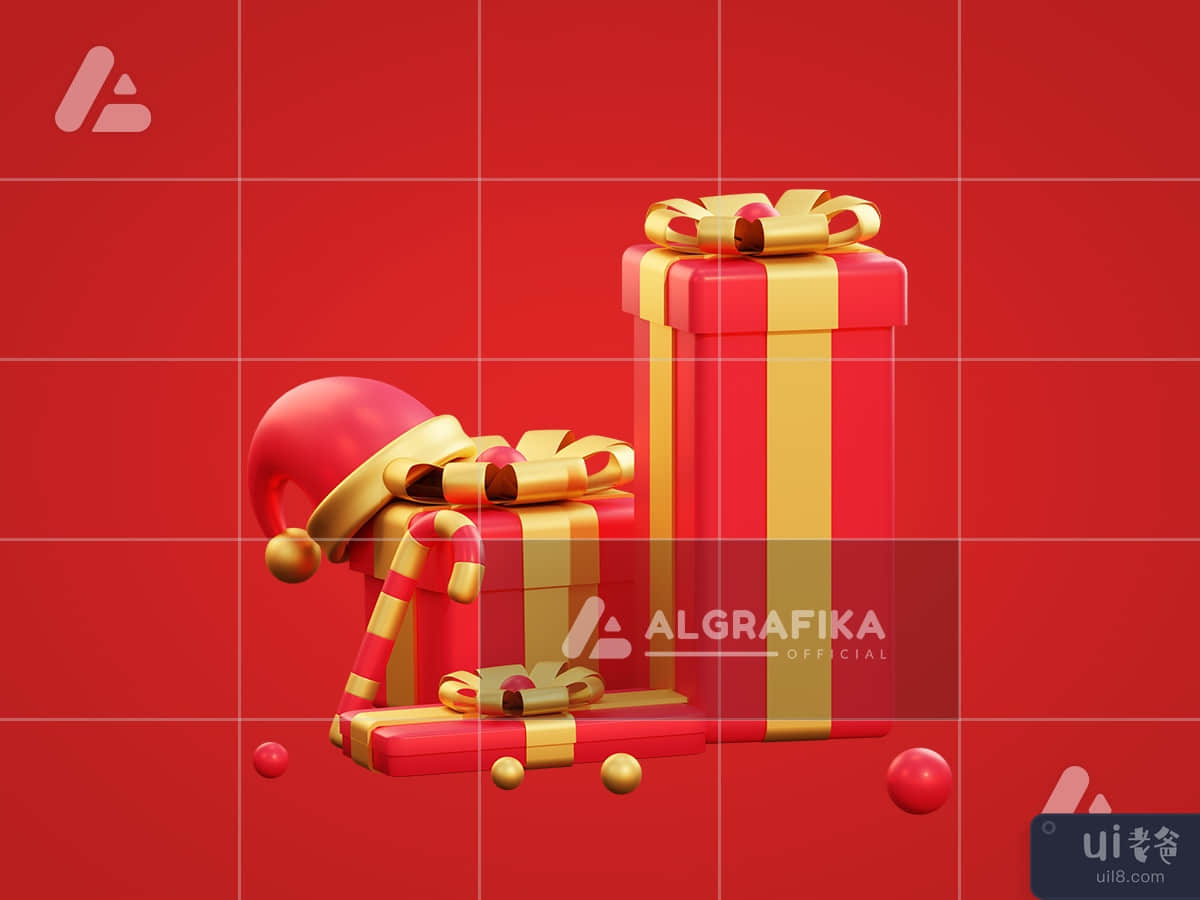 3d christmas giftbox and santa hat