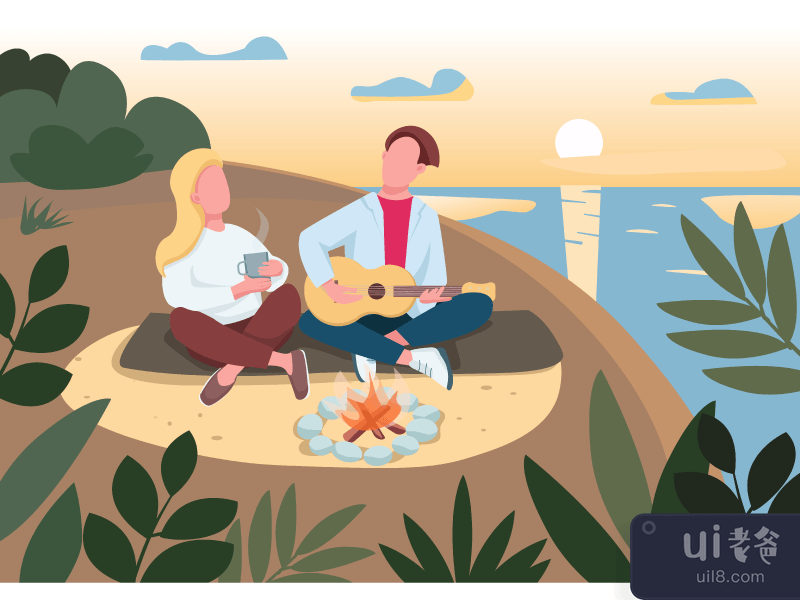 Beach picnic flat color vector illustration
