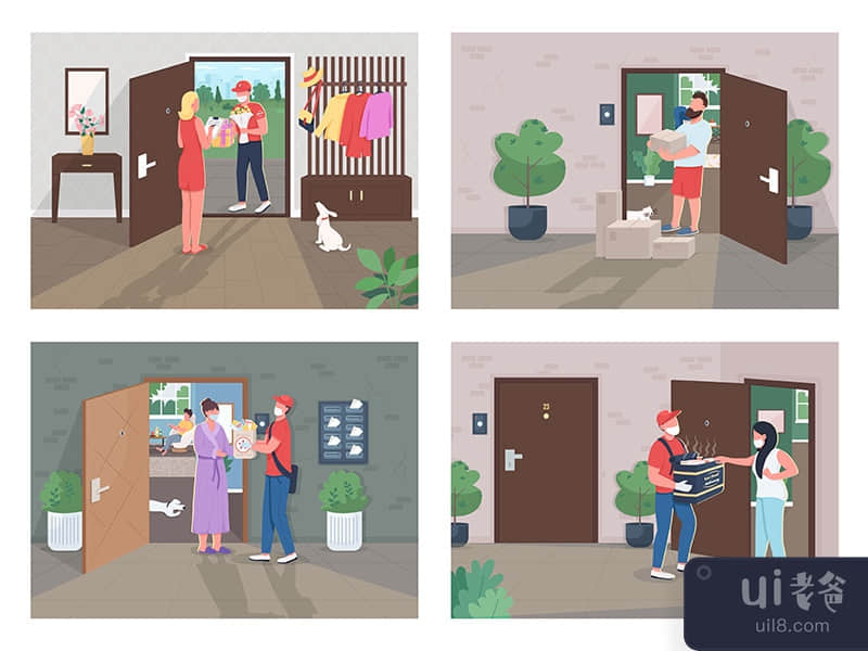 Covid lockdown delivery flat concept vector illustration set