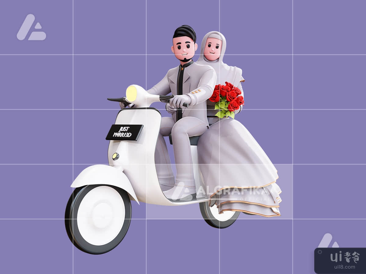 3d wedding couple character illustration