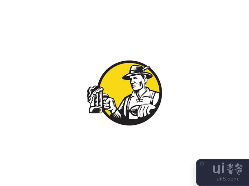 Bavarian Beer Drinker Mug Circle Woodcut