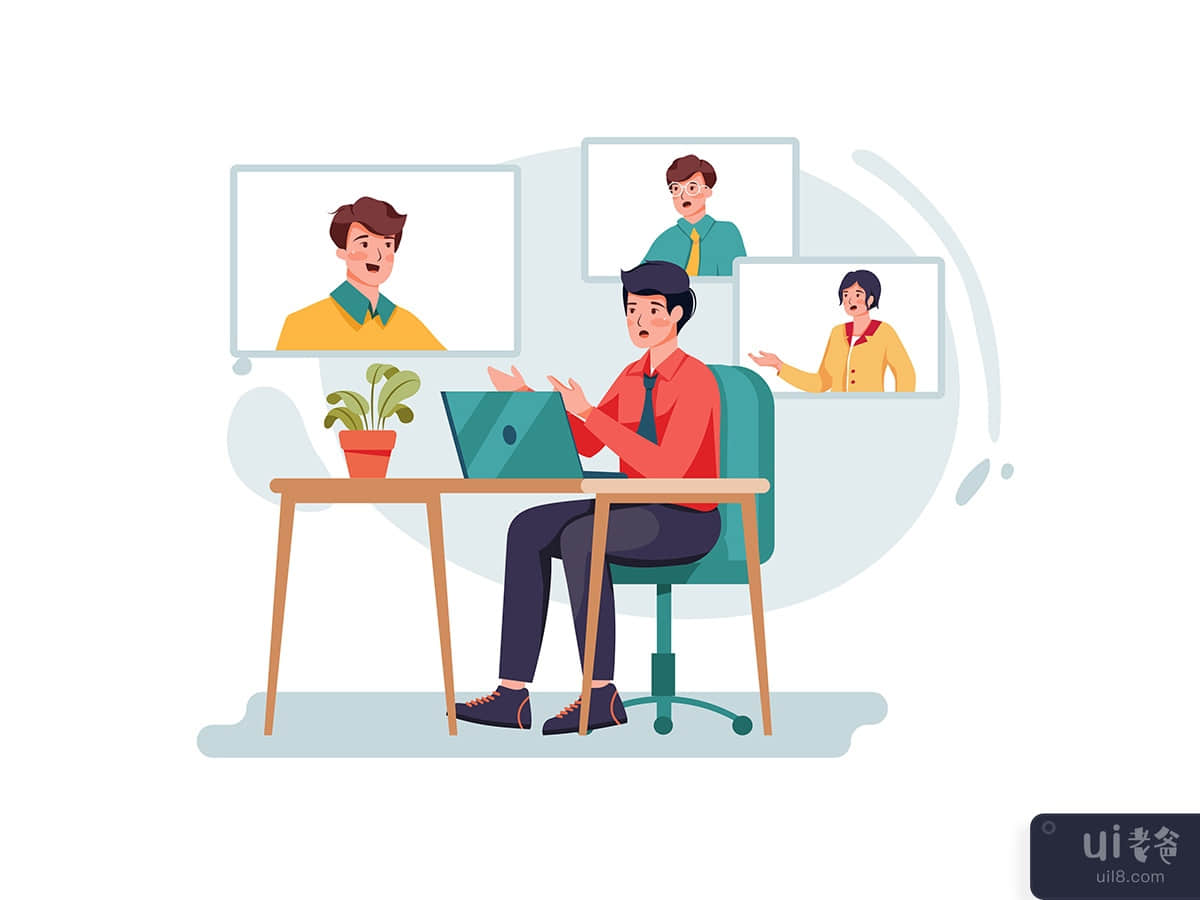 Businessman attending video call.