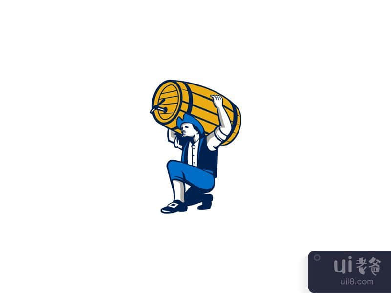 American Patriot Lifting Beer Keg Isolated Retro