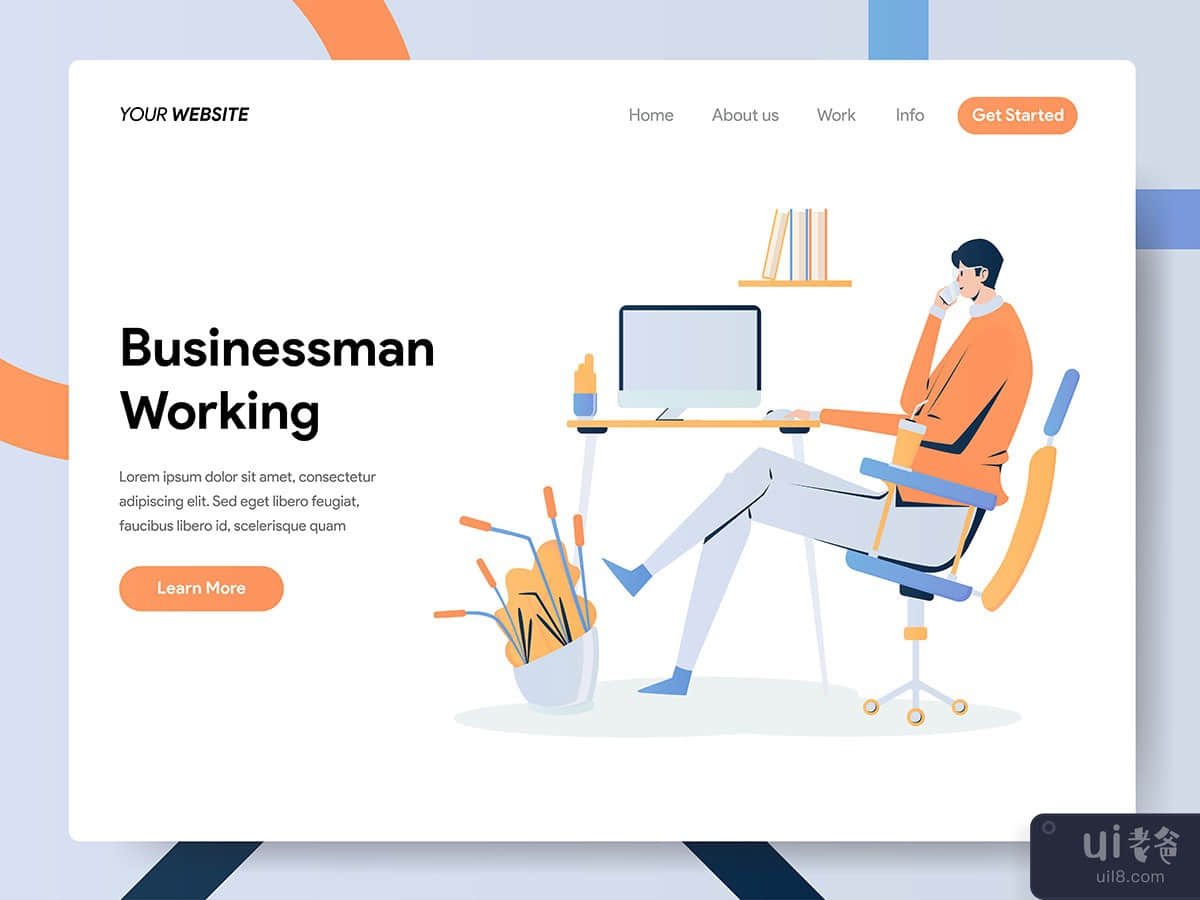 Businessman Working on Desk Illustration