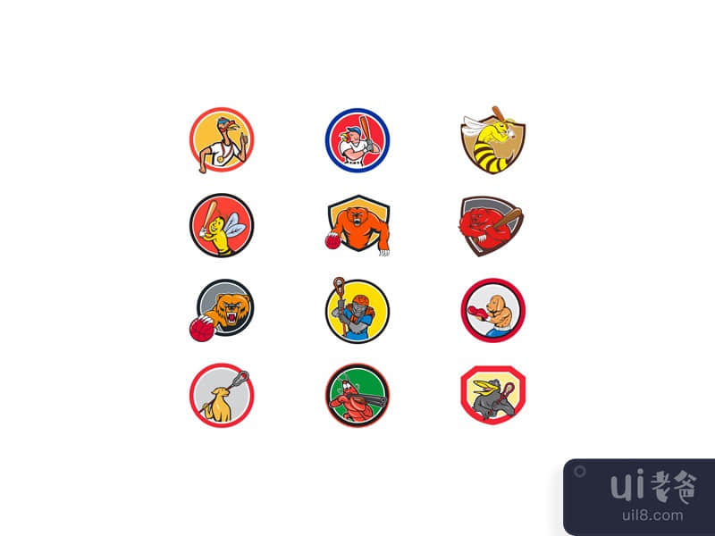 Cartoon Animals Sports Activity Mascot Set Collection