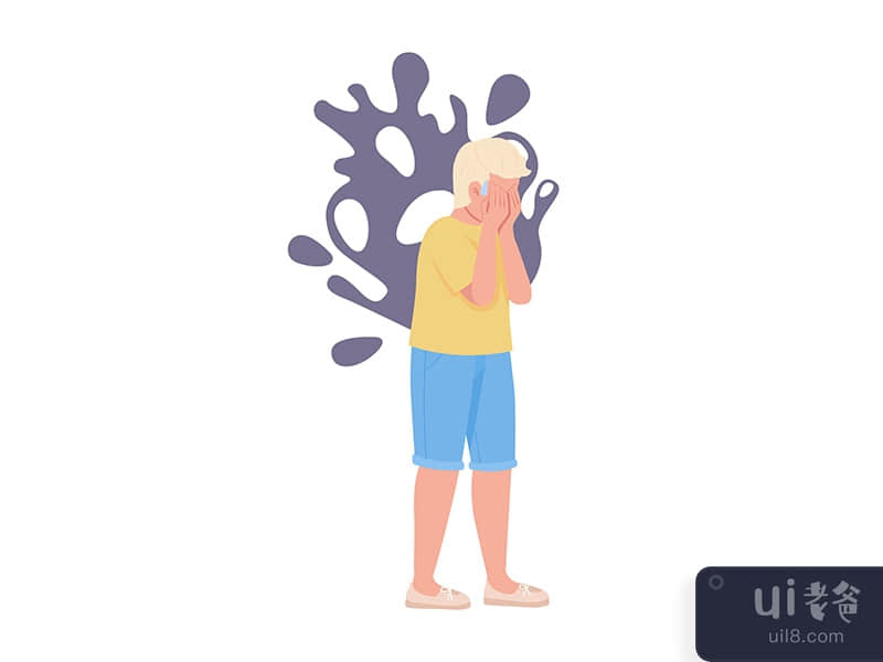 Boy experiences panic episode semi flat color vector character