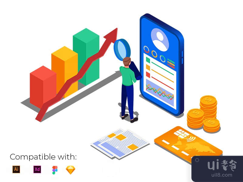 Businessman checking personal finance in mobile phone.